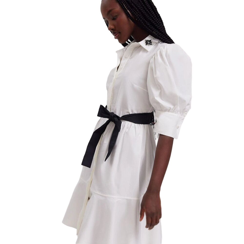 NWT ANNE FONTAINE Roxane Dress White Cotton Poplin Shirt Dress Size 46